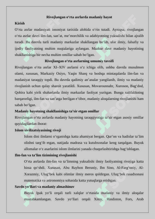 Rivojlangan o‘rta asrlarda madaniy hayot 2