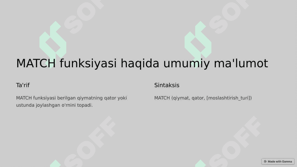 Excelda INDEX va MATCH funksiyalari 3