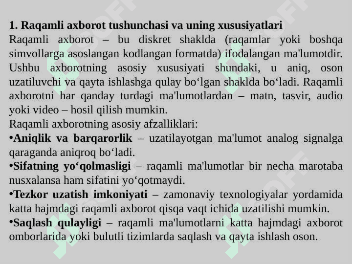 Raqamlik axborot uni uzatish, qabul qilish 2