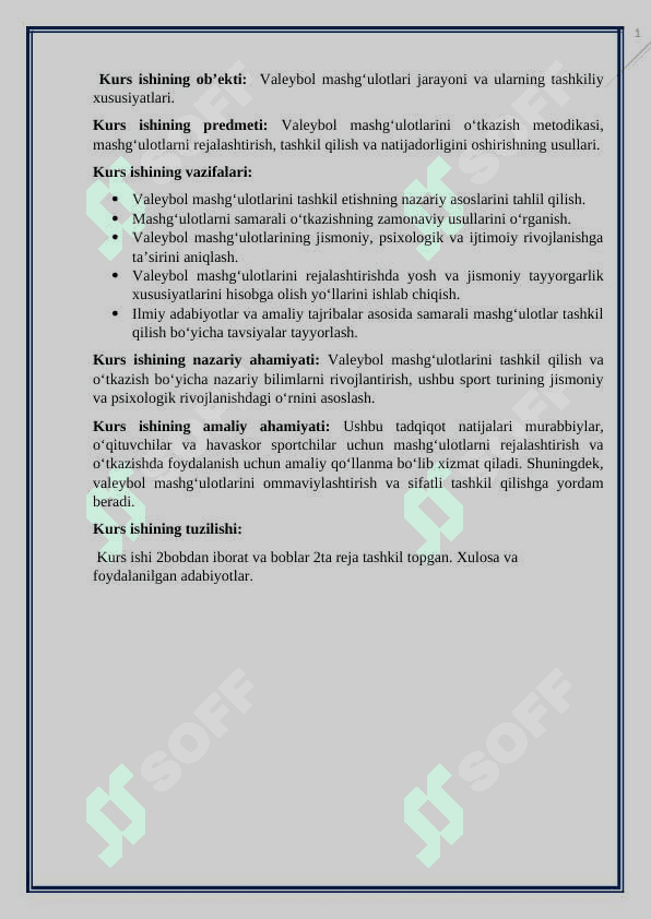 Valeybol mashg'ulotlarini kurs ishi 3