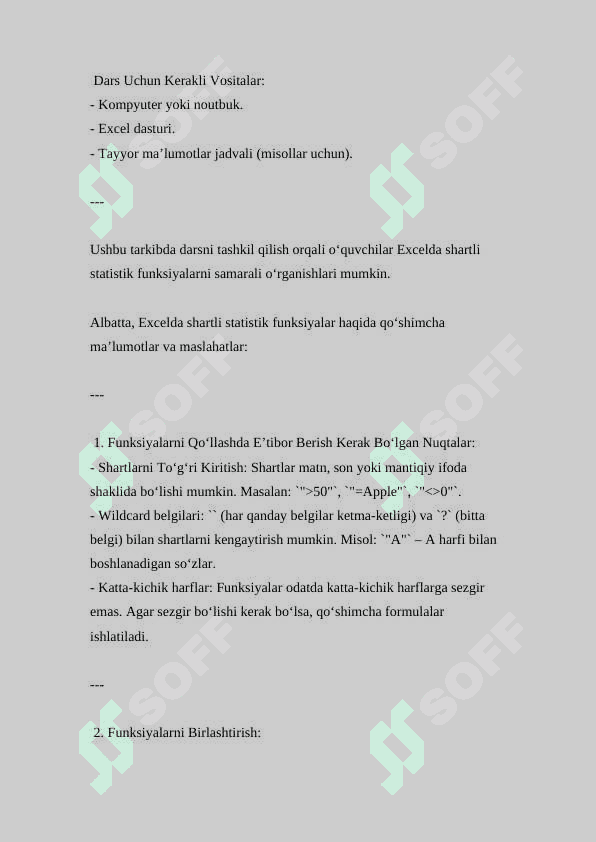 Excelda Shartli Statistik Funksiyalar ( Dars ishlanma ) 3