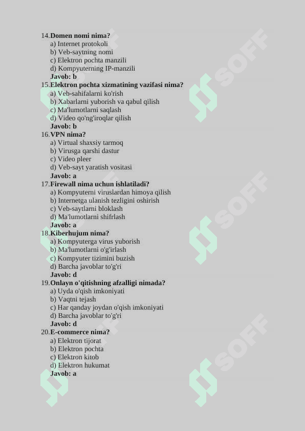 internet olami va axborot texnologiyalar test 3