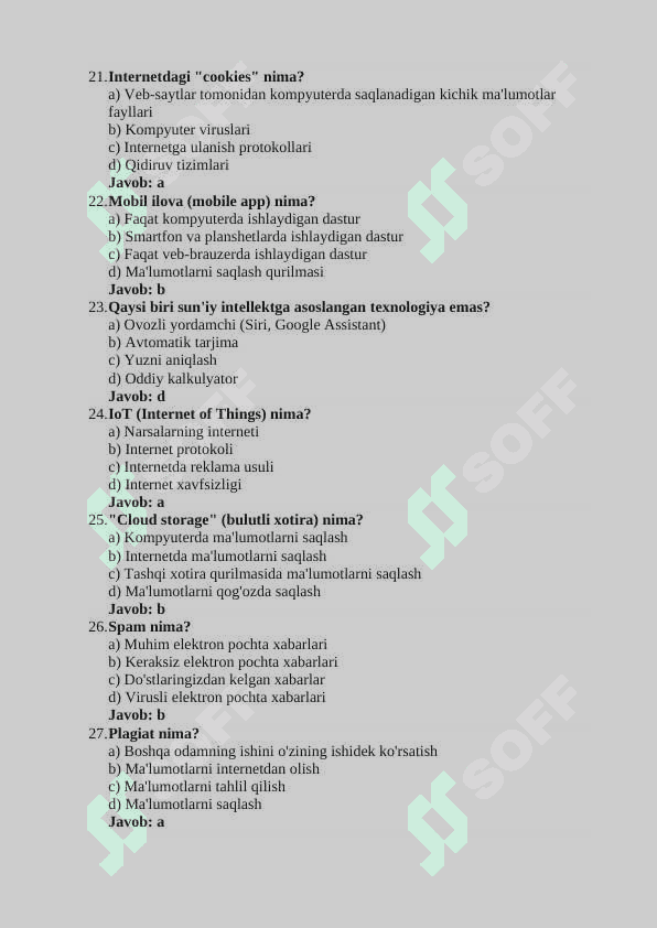 internet olami va axborot texnologiyalar test 4