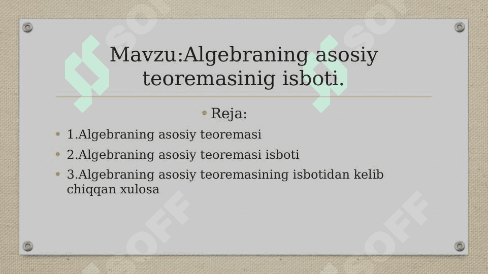 Algebraning asosiy teoremasinig isboti 2