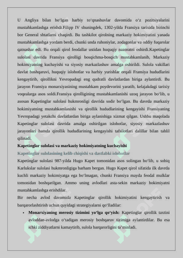 Rivojlangan o‘rta asrlarda Fransiya 8
