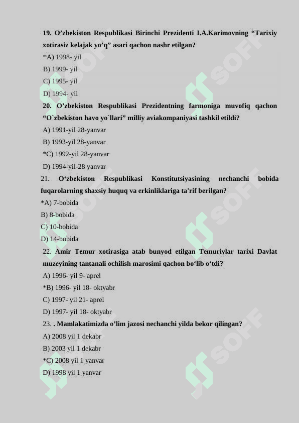 Test O’zbekistonning eng yangi tarixi 5