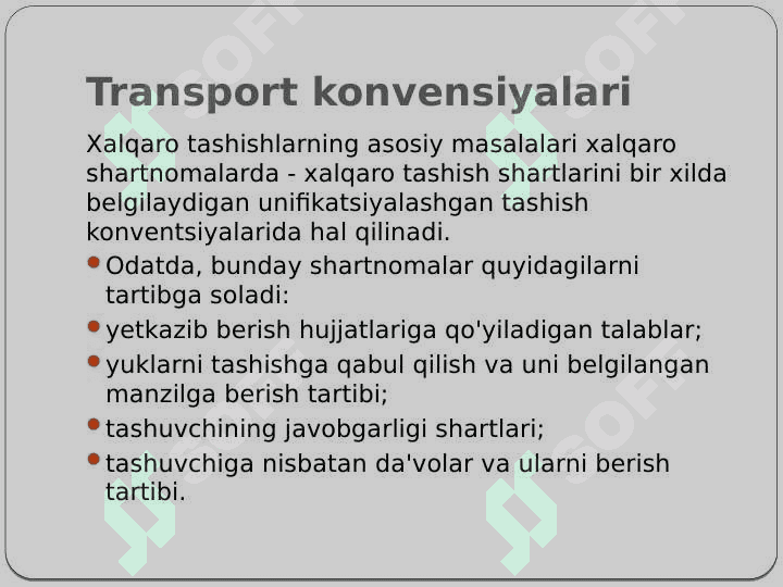 Xalqaro tashishlarni tartibga solish 4