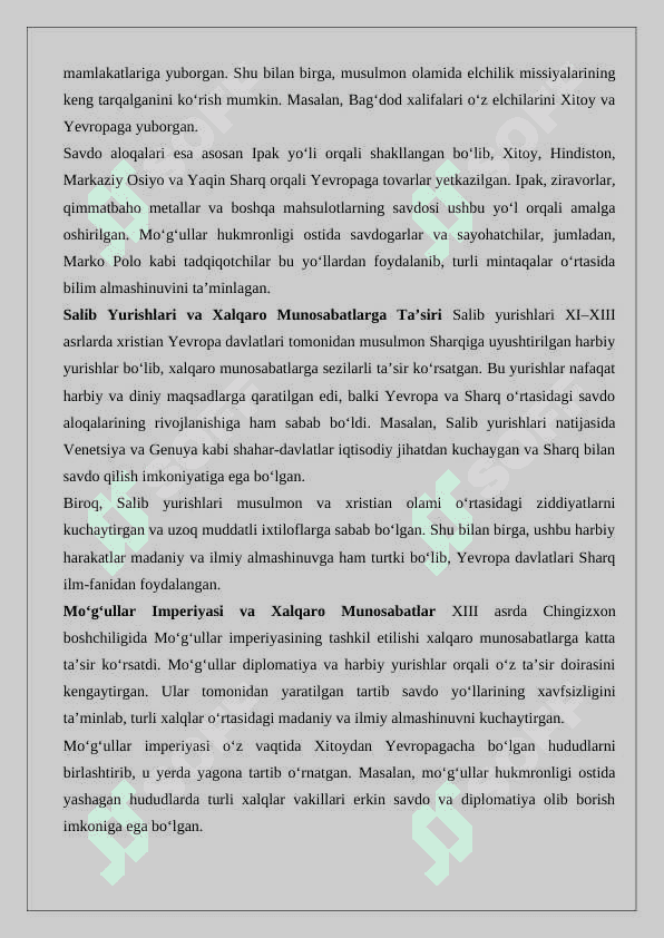 Rivojlangan o‘rta asrlarda xalqaro munosabatlar 3