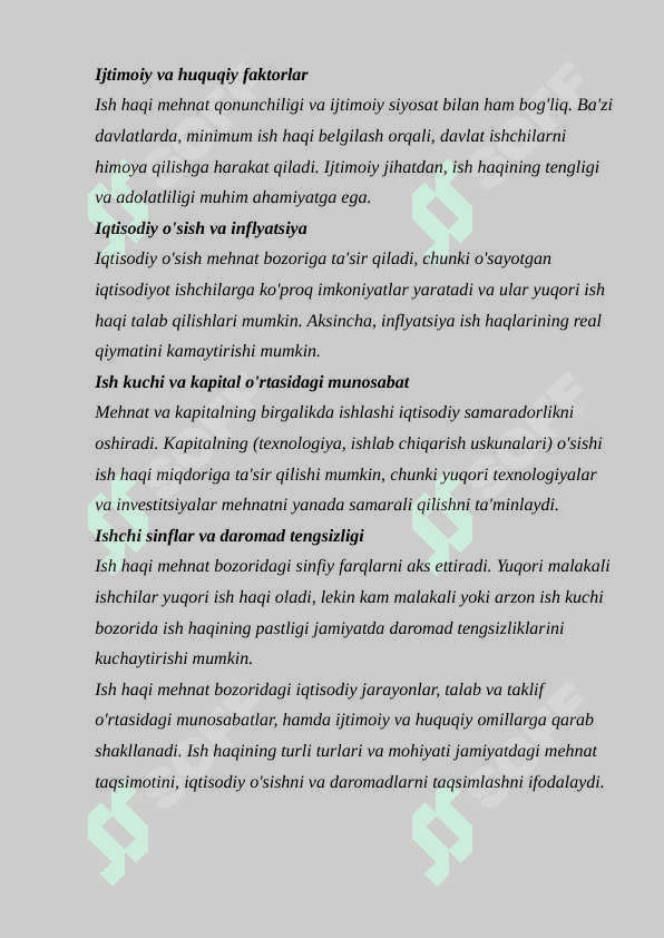 Mehnat bozori mikroiqtisodiy      modellarida ish haqining turlari va                        mohiyati. 4