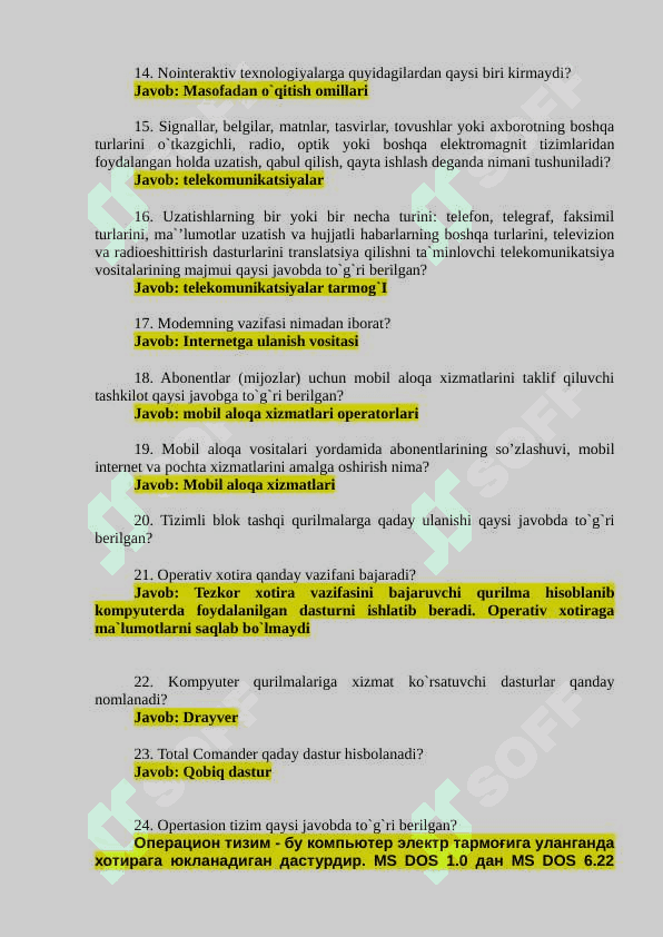 Argos test savollari va javoblari 2