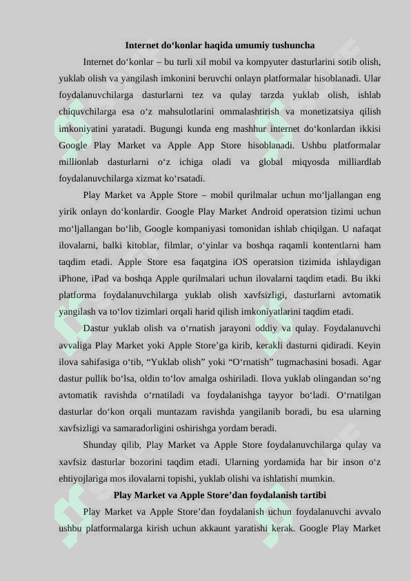 Dasturlar uchun internet doʻkonlar: Play Market, Apple Storedan foydalanish tartibi 2