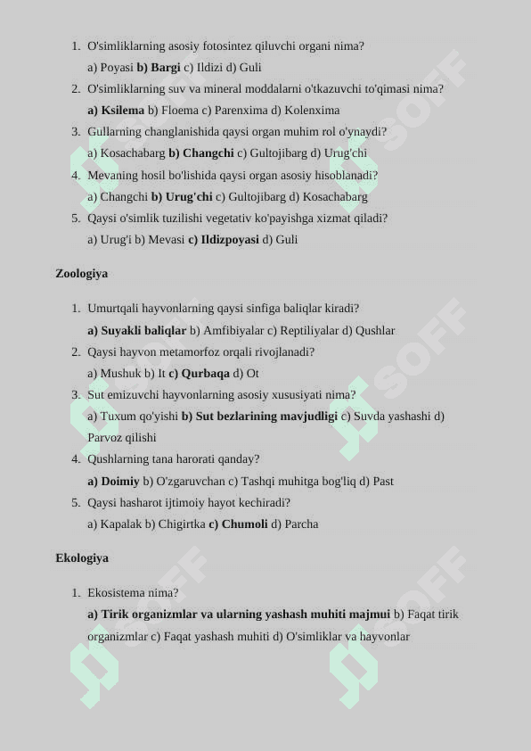 biologiyasi TEST 2