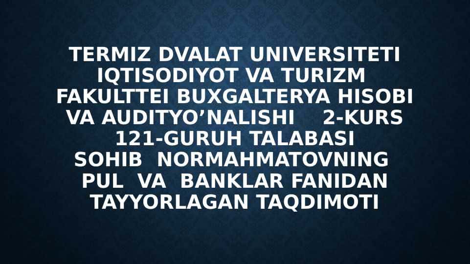 pul islohatlari taqdimot pul va bank fanidan