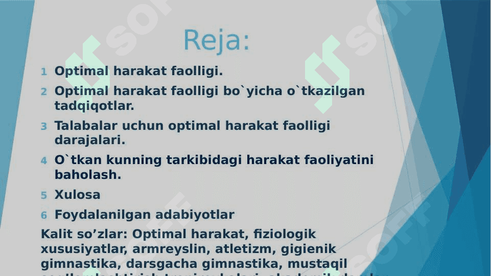 Optimal harakat faolligi. 2