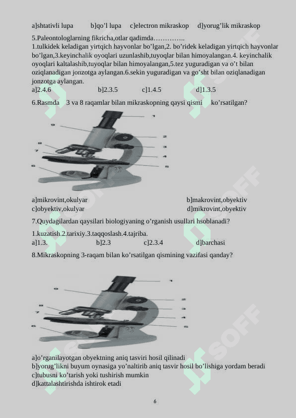 5-SINF BIOLOGIYA DARSLIGI ASOSIDA MAVZULASHTIRILGAN TESTLAR 6