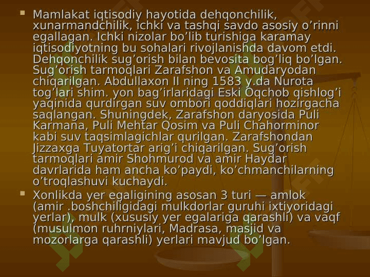 Buxoro, Xiva, Qo’qon xonliklarida ijtimoiy, iqtisodiy, madaniy hayot 6