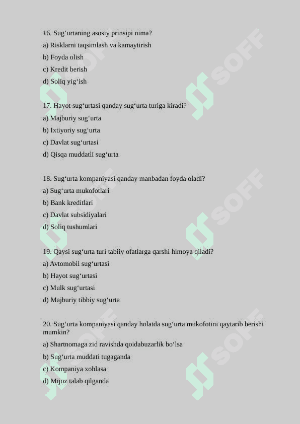 Sug’urta  test 4