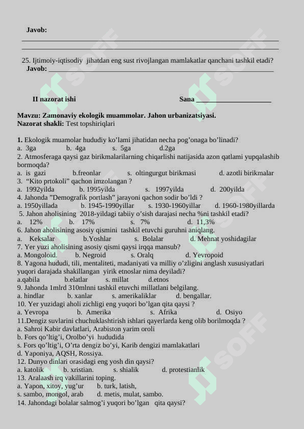 9-sinf geografiya nazorat ishi 4