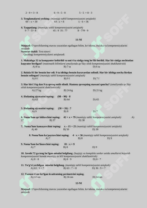 matematika 1-2-3-4 sinf nazorat ishi 2025 4