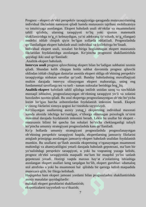 Prognozlashtirishning expert usuli 7