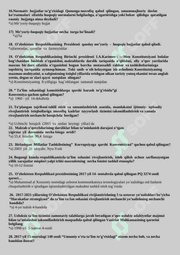pedagogika fanidan test savollari javobi bilan 2
