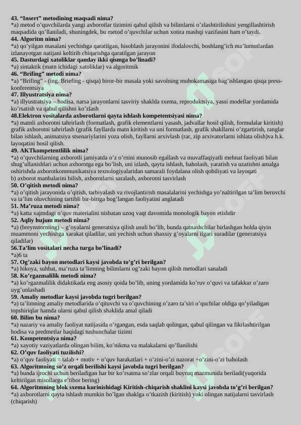 pedagogika fanidan test savollari javobi bilan 7