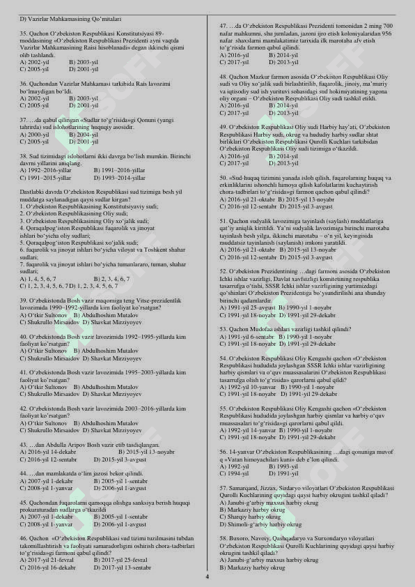 11-sinf O'zbekiston tarixidan mavzulashtirilgan testlar 4