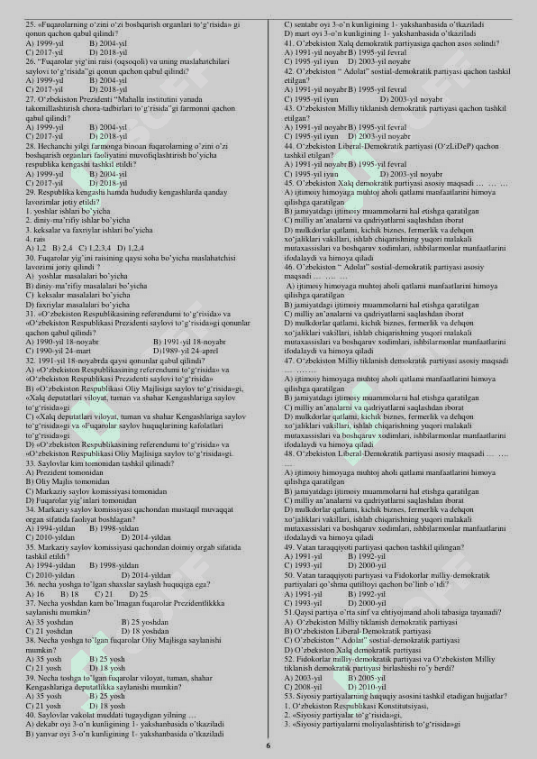 11-sinf O'zbekiston tarixidan mavzulashtirilgan testlar 6