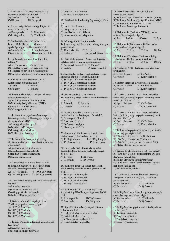 10-sinf o'zbekiston tarixidan mavzulashtirilgan testlar 5