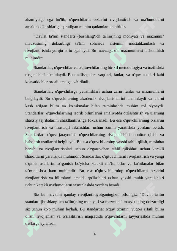 Davlat ta’lim standarti (boshlang‘ich ta’lim)ning mohiyati va mazmuni 4