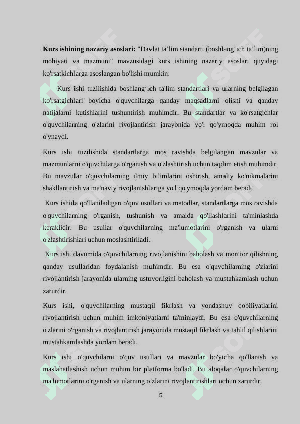 Davlat ta’lim standarti (boshlang‘ich ta’lim)ning mohiyati va mazmuni 5