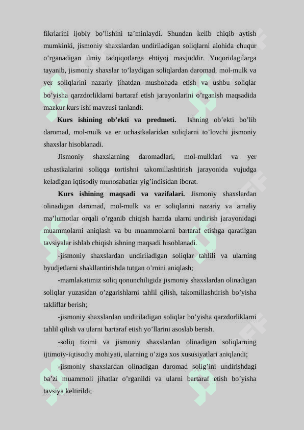 Jismoniy shaxslardan olinadigan mol-mulk solig’i va uning ahamiyati KURS ISHI 3