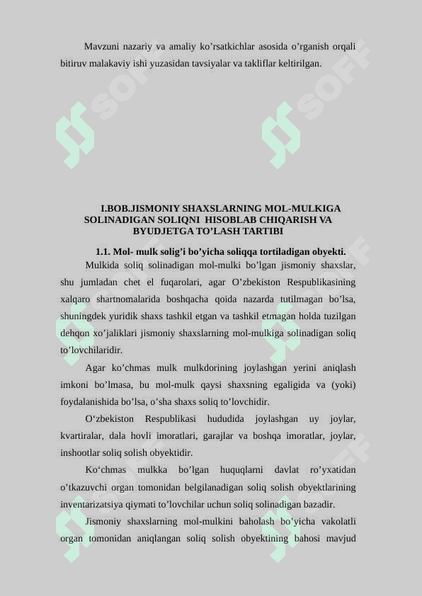 Jismoniy shaxslardan olinadigan mol-mulk solig’i va uning ahamiyati KURS ISHI 5