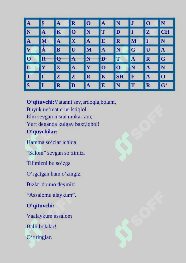 1-sinf o'qish dars ishlanma O‘zbekiston- jonajon yurtim mening mavzusida 3