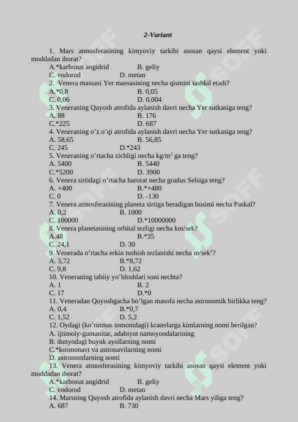 QUYOSH VA PLANETALAR HAQIDA MA’LUMOTLAR 4