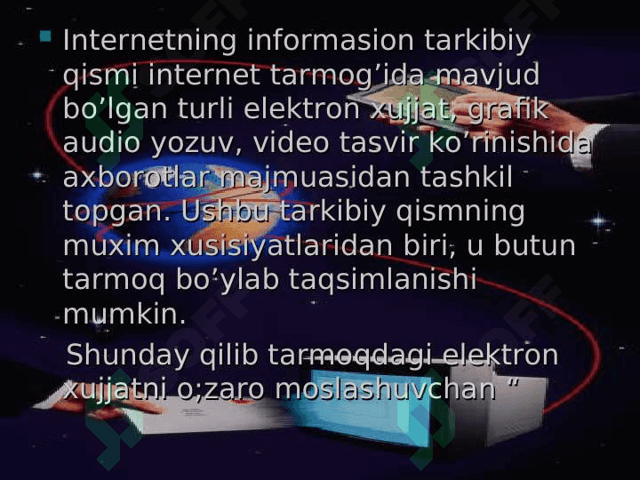GLOBAL KOMPYUTER TARMOQLARI. INTERNET TARMOGʻI 8