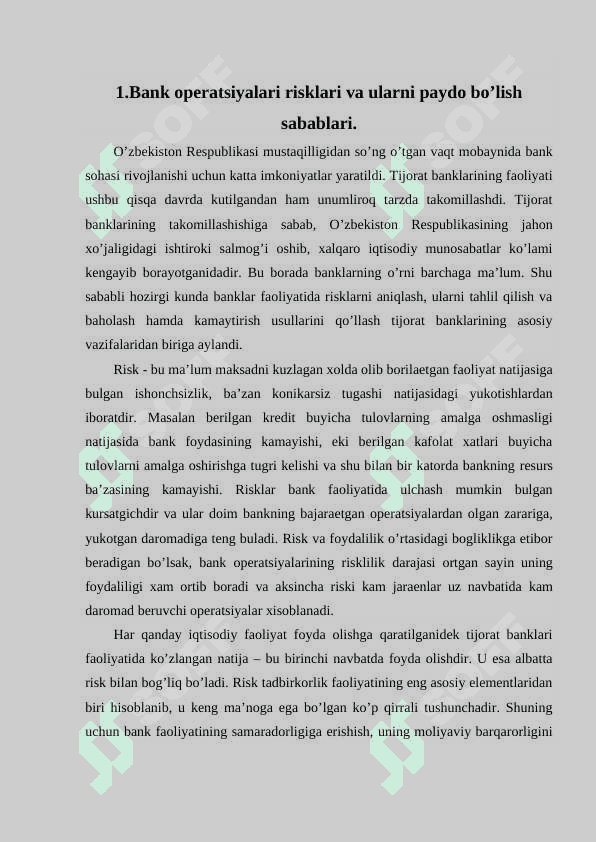 Operatsion risklar va ularni boshqarish. 2
