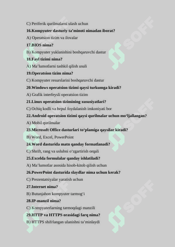 informatika fanidan 50 talik test javoblari bilan UZLASHTIRISH UCHUN 2