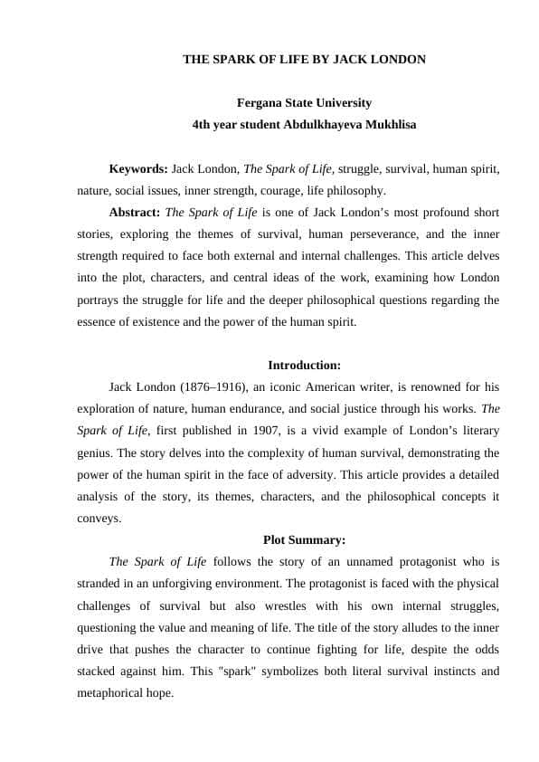 The Spark of Life by Jack London
