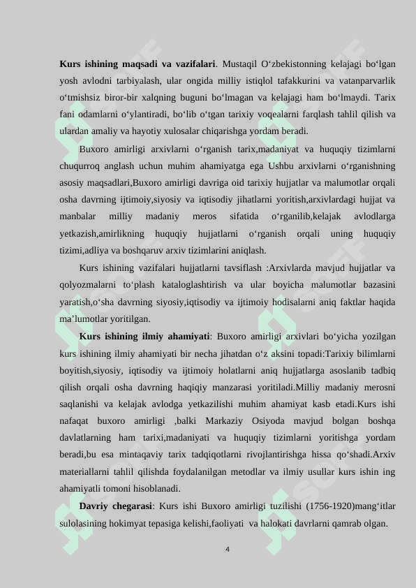 Buxoro amirligi arxivlari tarixi haqida kurs ishi 4