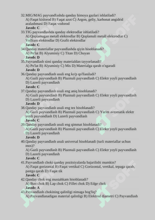 PAYVANDLASH BO'YICHA 100TA TEST 4