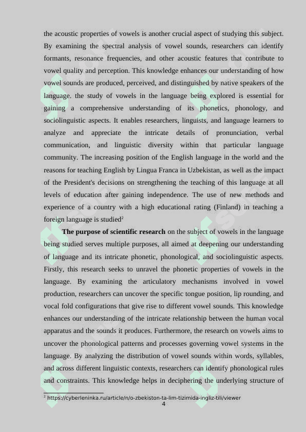 Vowels in the language being studied 4