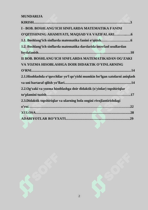 BOSHLANG‘ICH SINFLARDA MATEMATIKA O‘QITISHNING UMUMIY METODIKASI 2
