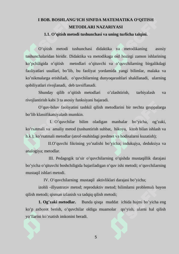 BOSHLANG‘ICH SINFDA MATEMATIKA O‘QITISH METODLARI 5