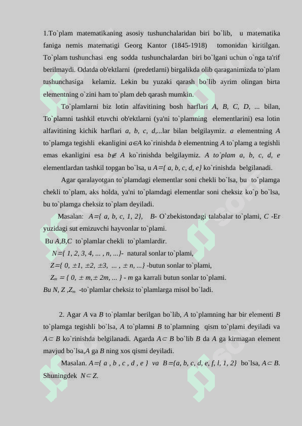 Toʻplamlar va ular ustida  amallar 2