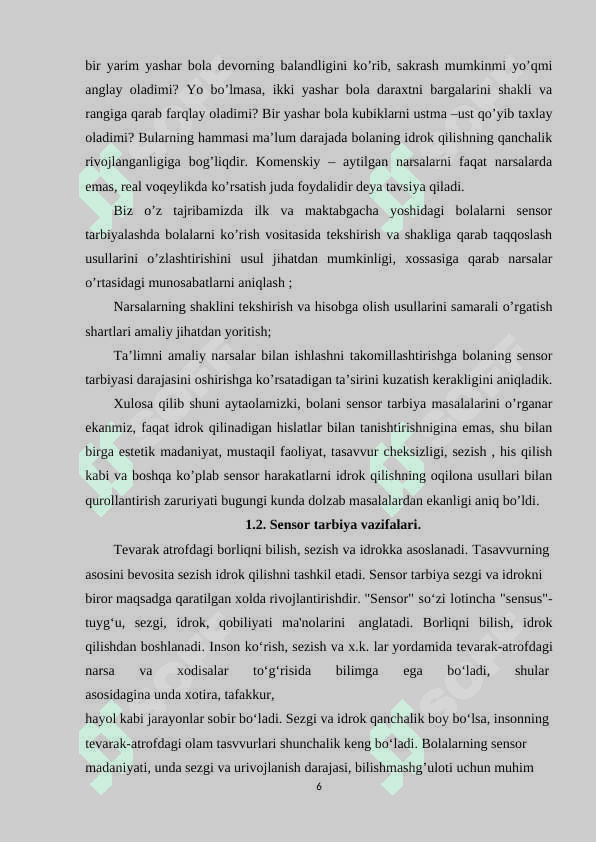 MAKTABGACHA TA'LIM TASHKILOTLARIDA SENSOR TARBIYA BERISH 6