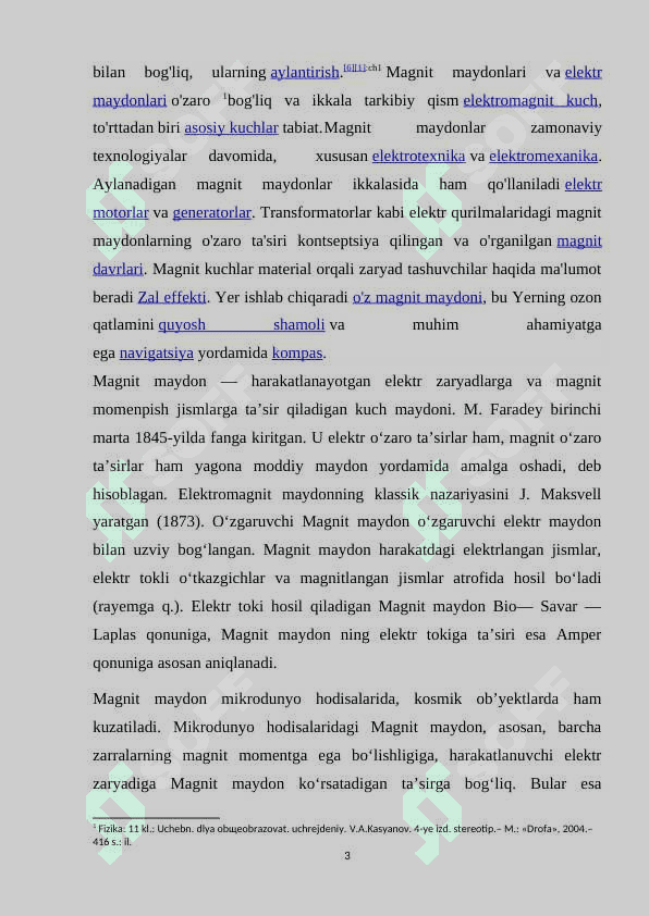 Magnitiklarning magnitlanganligi, doimiy magnitlar, moddaning magnit maydoni uchun toʻlatok qonuni 3