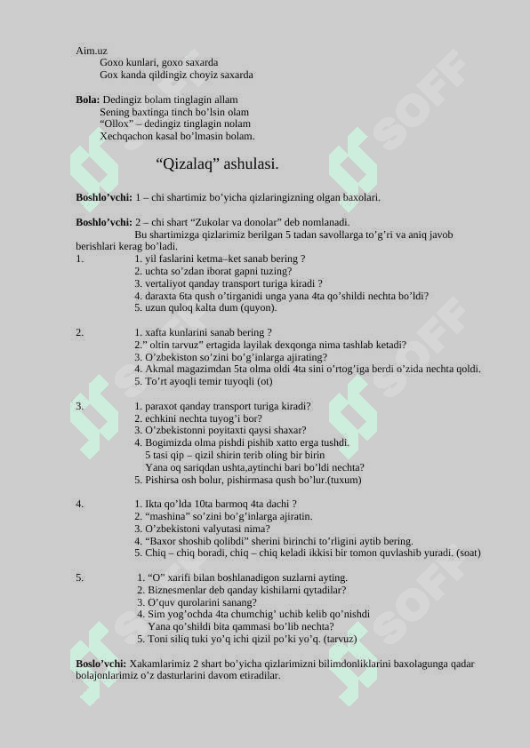 8-Mart onajonlar bayrami ssenariy 4