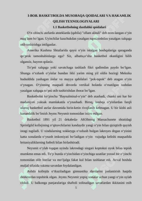 Basketbol sport turida musobaqalar tashkil qilish va o’tkazish 5