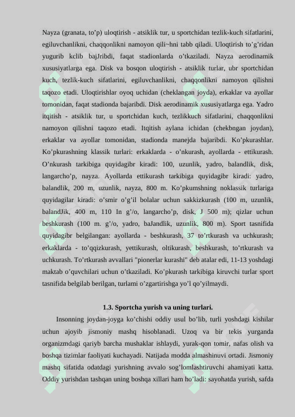 YENGIL ATLETIKACHILARNING UMUMIY JISMONIY TAYYORGARLIGINI AMALGA OSHIRISHDA QO’LLANILADIGAN VOSITA VA USLUBLAR 8